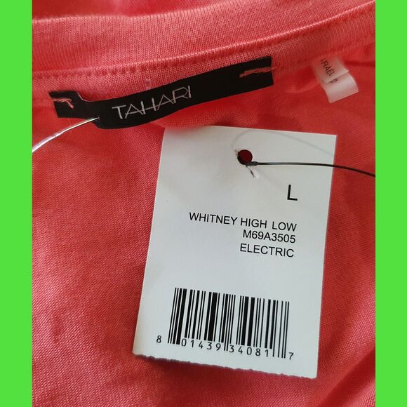 TAHARI NEW Skater WHITNEY Electric Scoop Neck Short Sleeves Hi Lo Top L - Picture 5 of 12